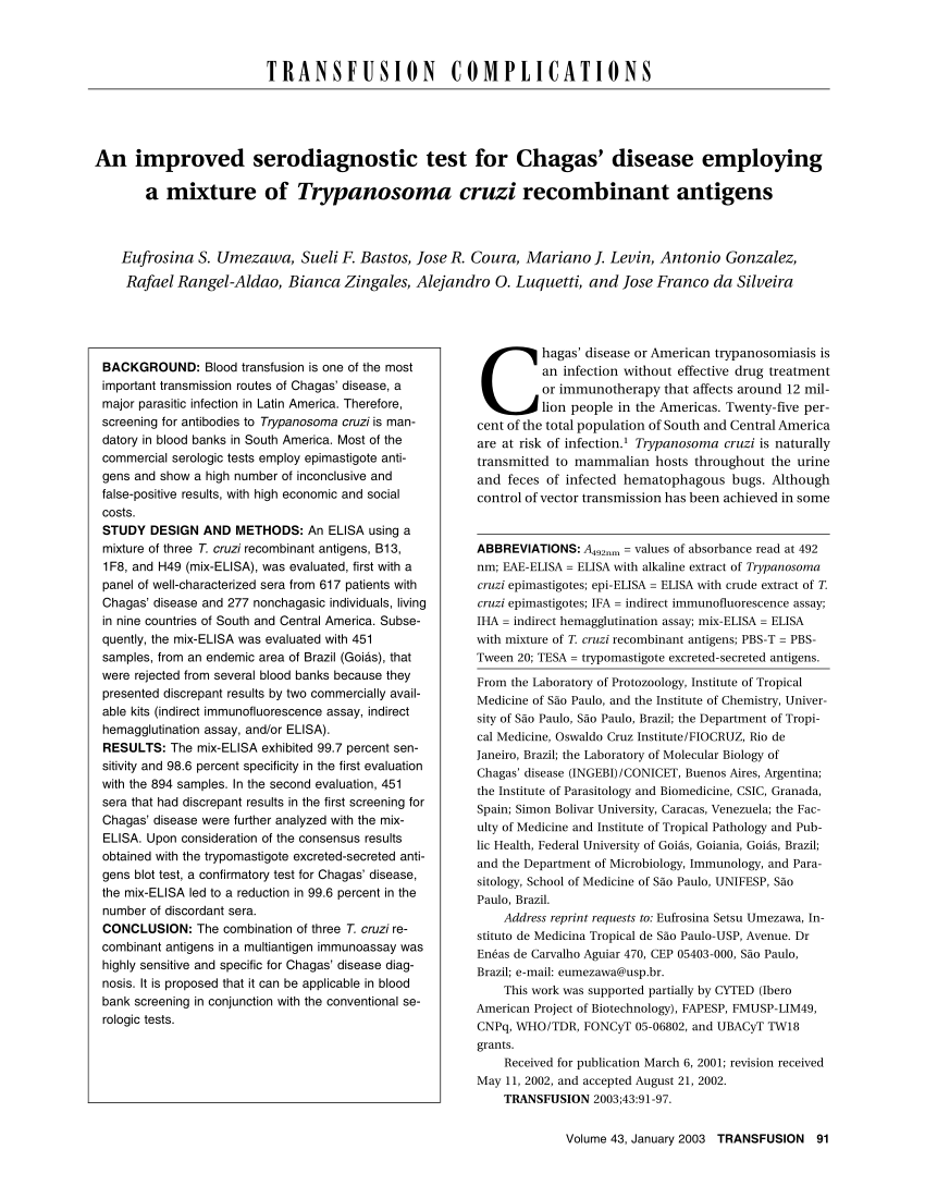 (PDF) An improved serodiagnostic test for Chagas’disease employing a