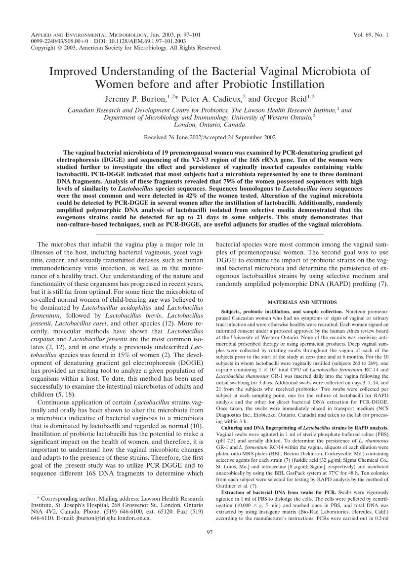 Pdf Improved Understanding Of The Bacterial Vaginal Microbiota Of Women Before And After 6808