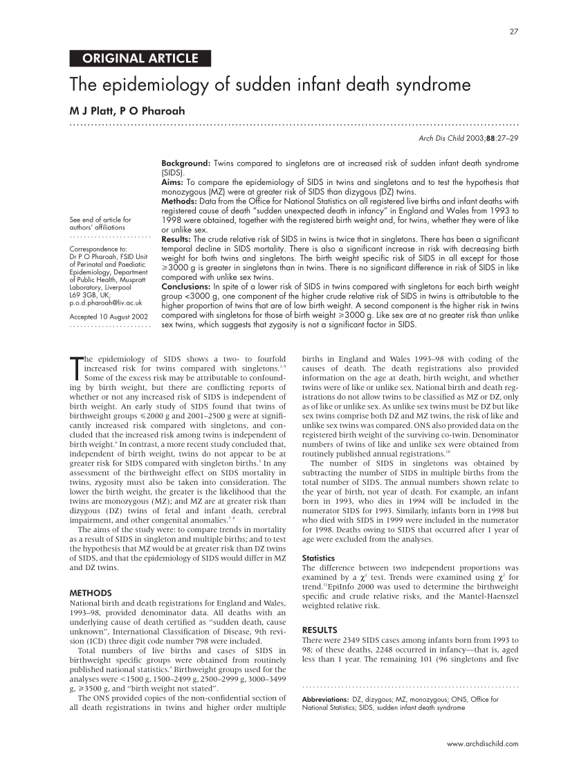 sudden infant death syndrome research paper