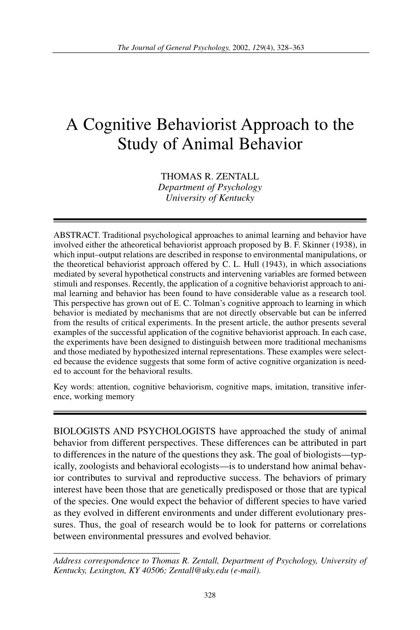 PDF) A Cognitive Behaviorist Approach to the Study of Animal Behavior