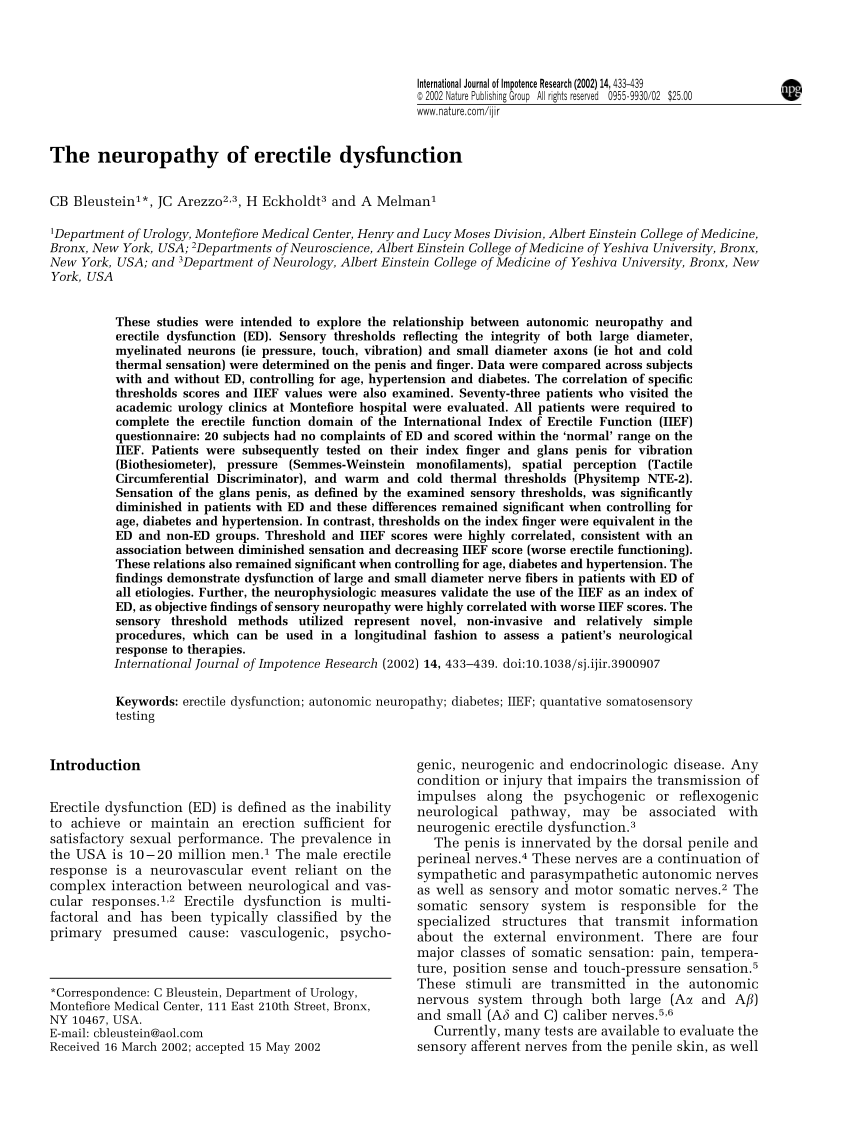 PDF The neuropathy of erectile dysfunction