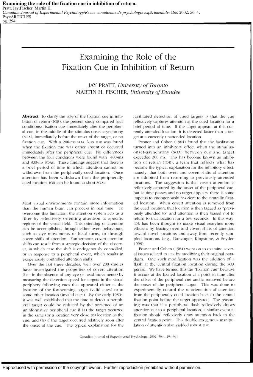 PDF) Examining the Role of the Fixation Cue in Inhibition of Return