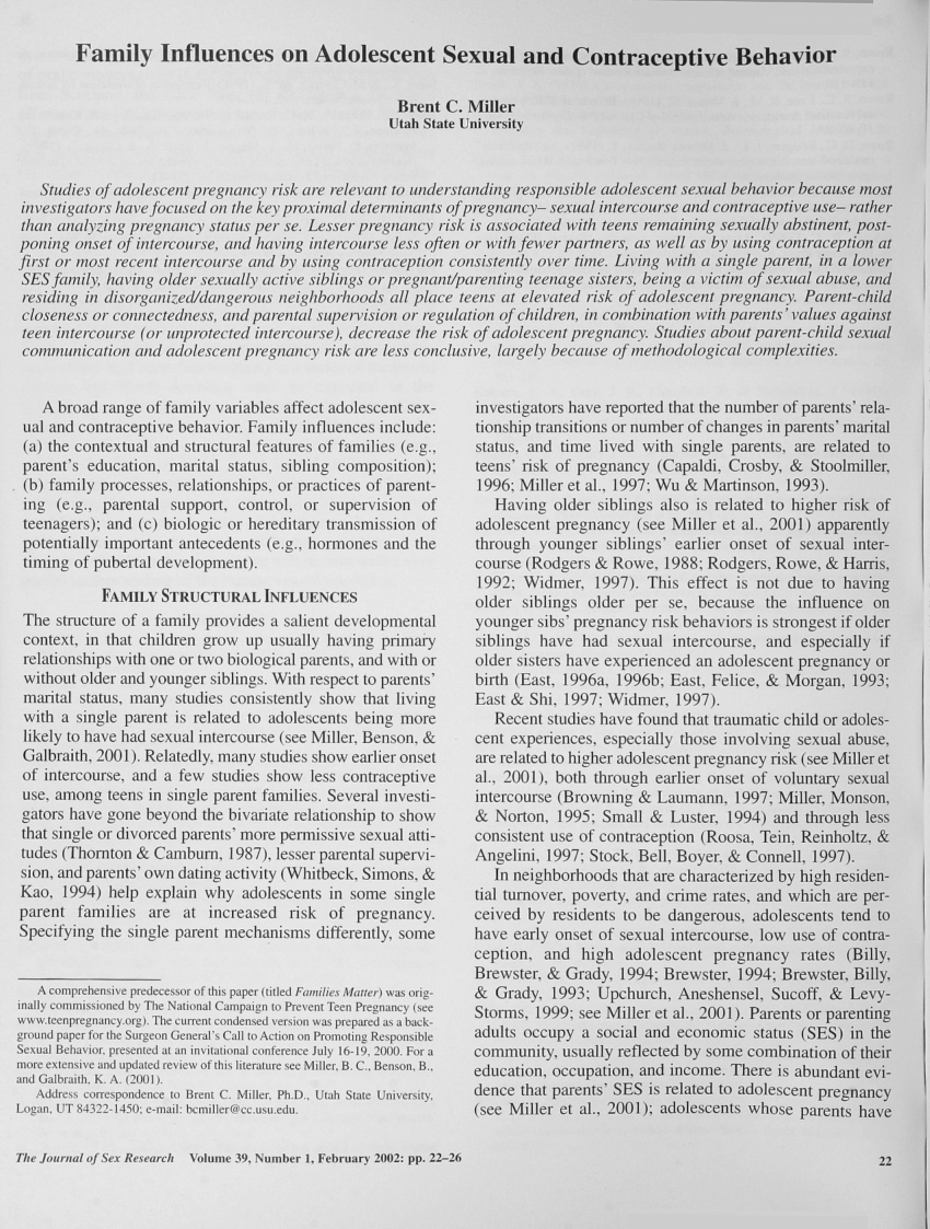 PDF) Family influences on adolescent sexual and contraceptive behavior