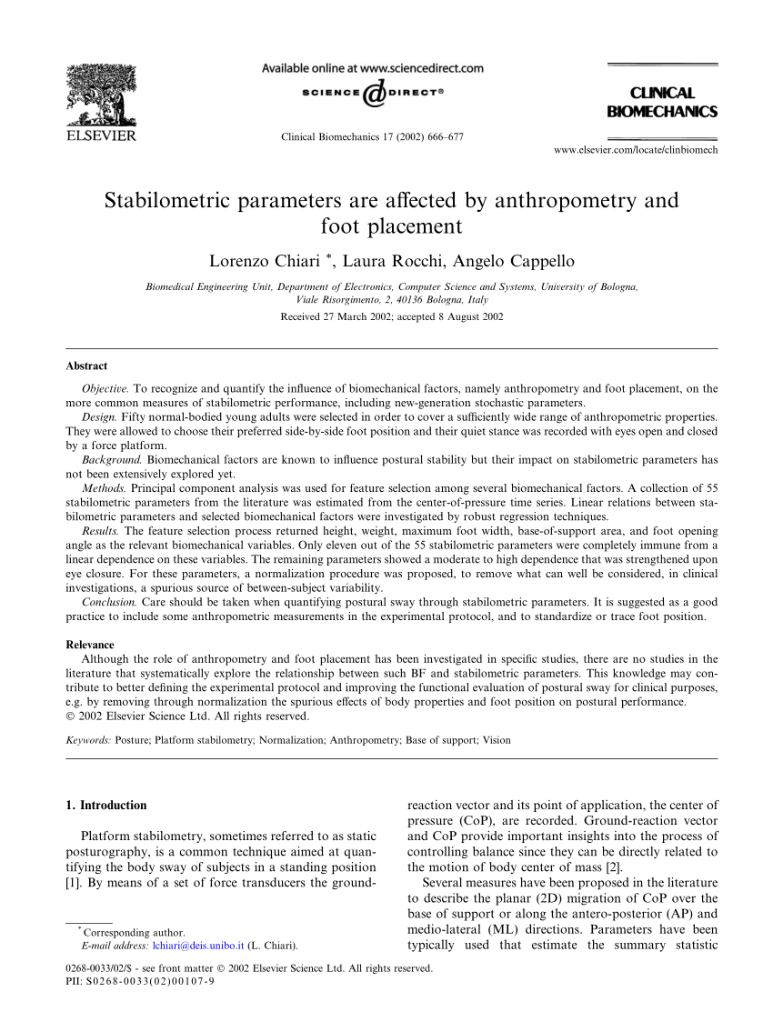 Pdf Stabilometric Parameters Are Affected By Anthropometry And