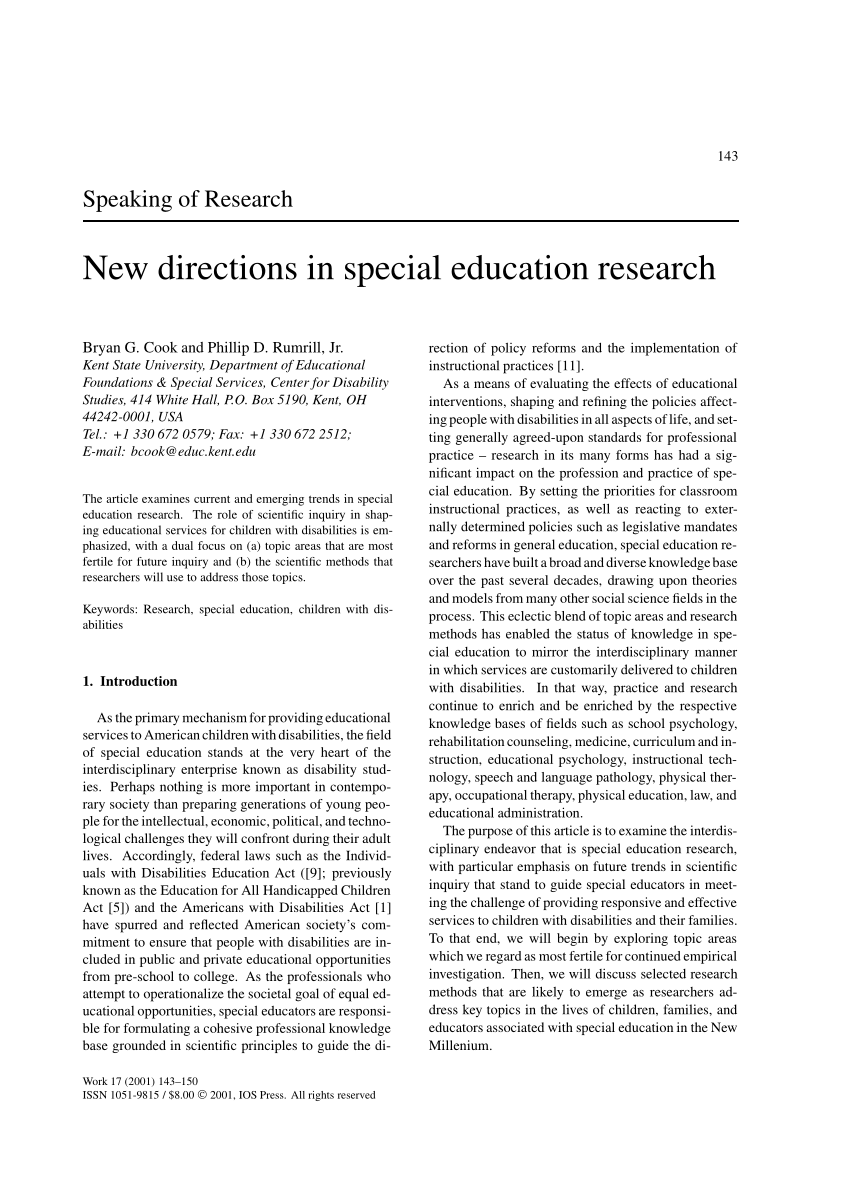 examples of research topics in special education