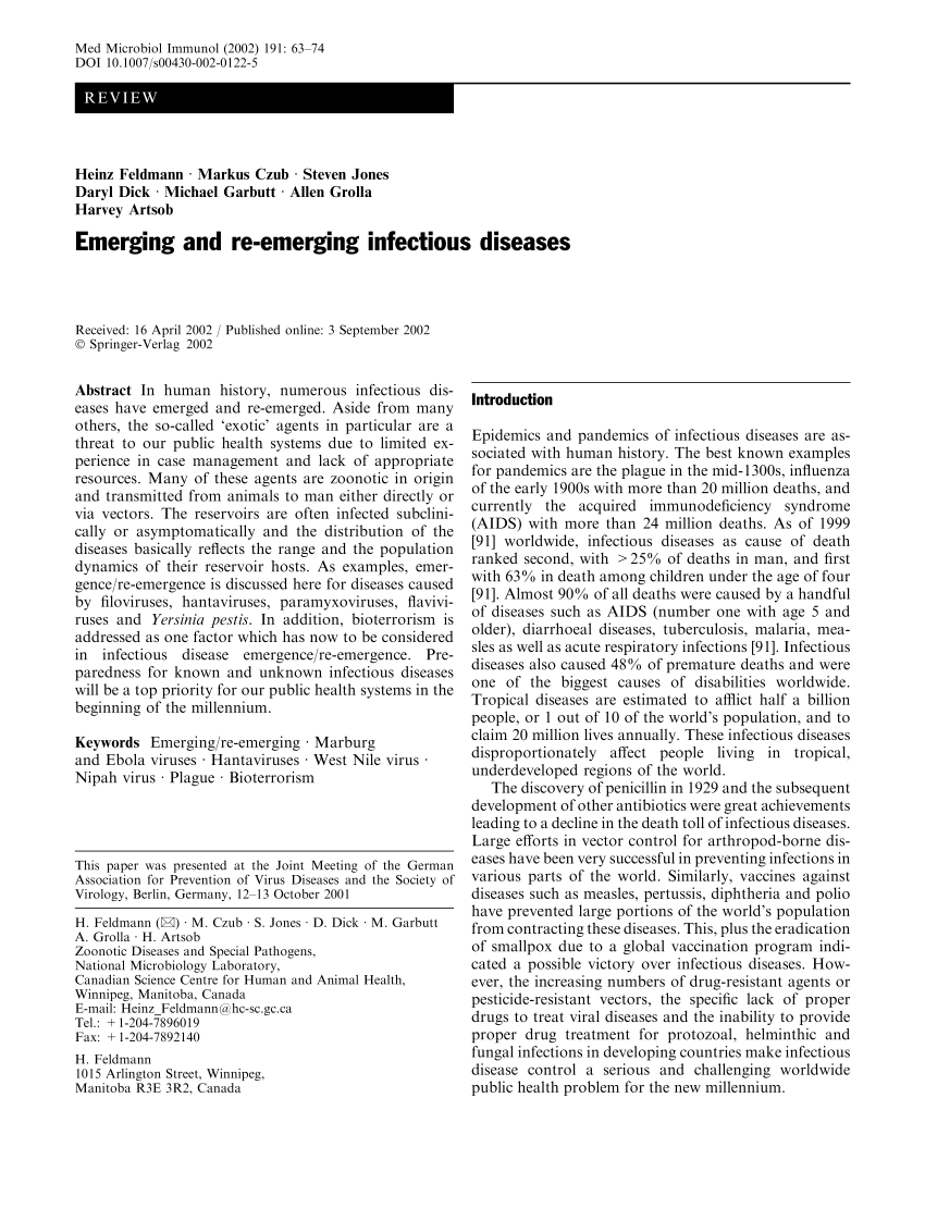 Pdf Emerging And Reemerging Infectious Diseases 1280