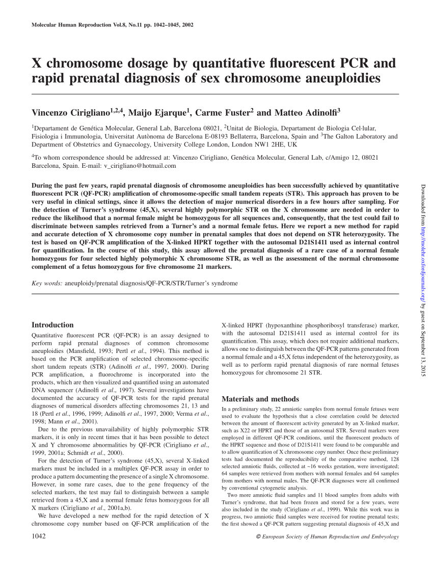 Pdf X Chromosome Dosage By Quantitative Fluorescent Pcr And Rapid