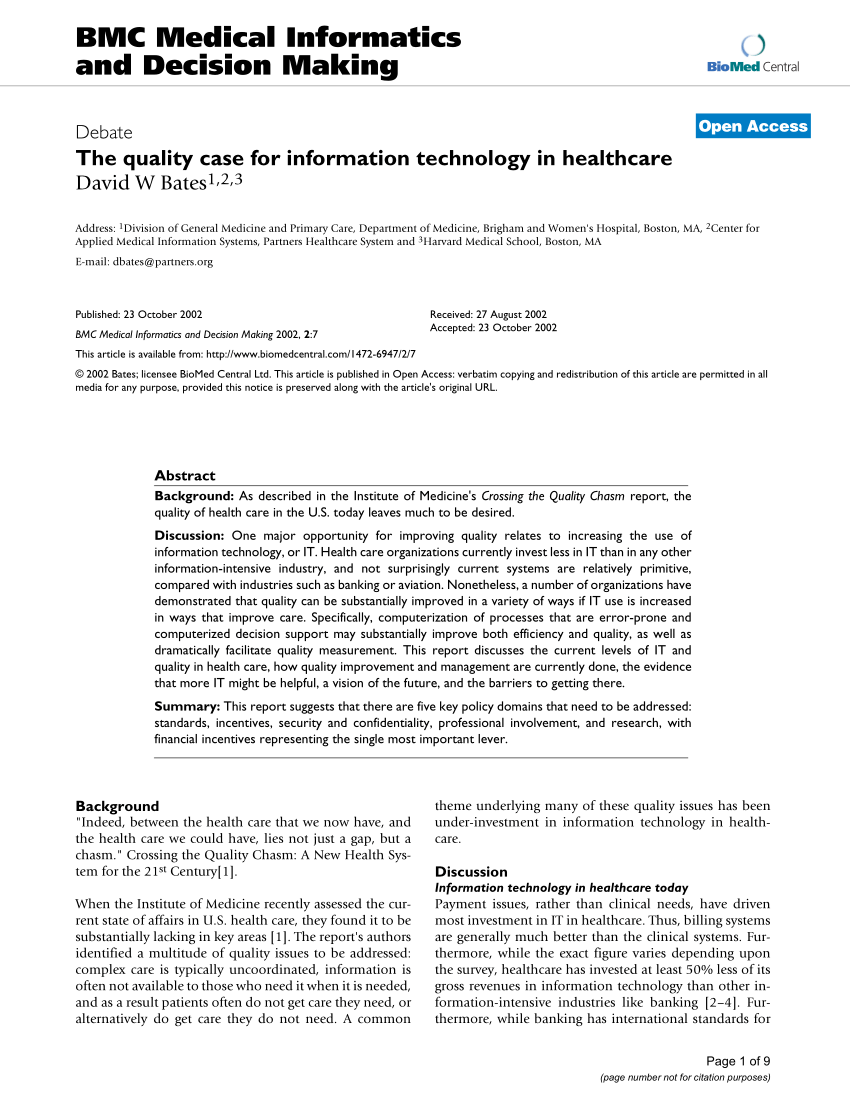 Pdf The Quality Case For Information Technology In Healthcare