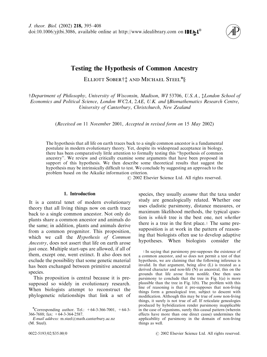 Pdf Testing The Hypothesis Of Common Ancestry