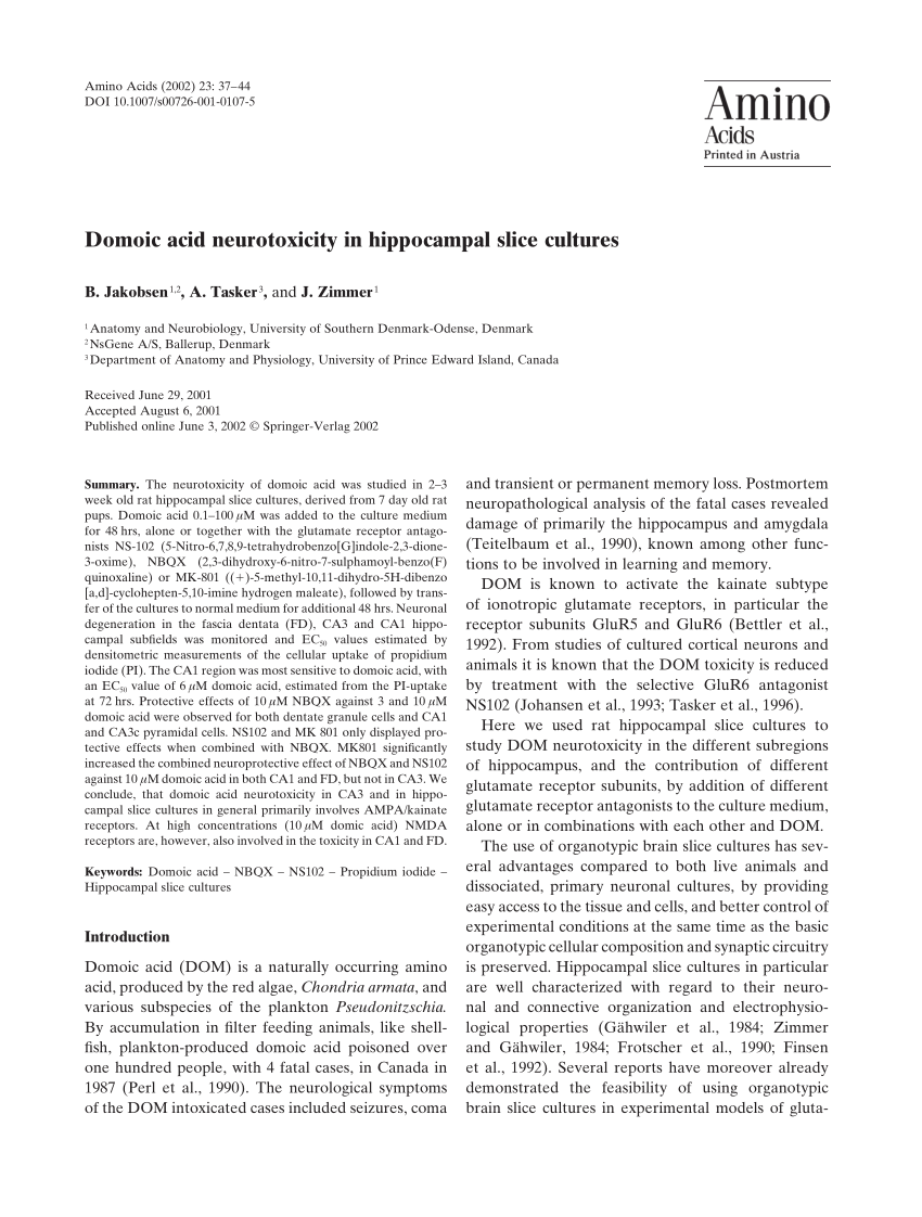 (PDF) Domoic acid neurotoxicity in hippocampal slice cultures