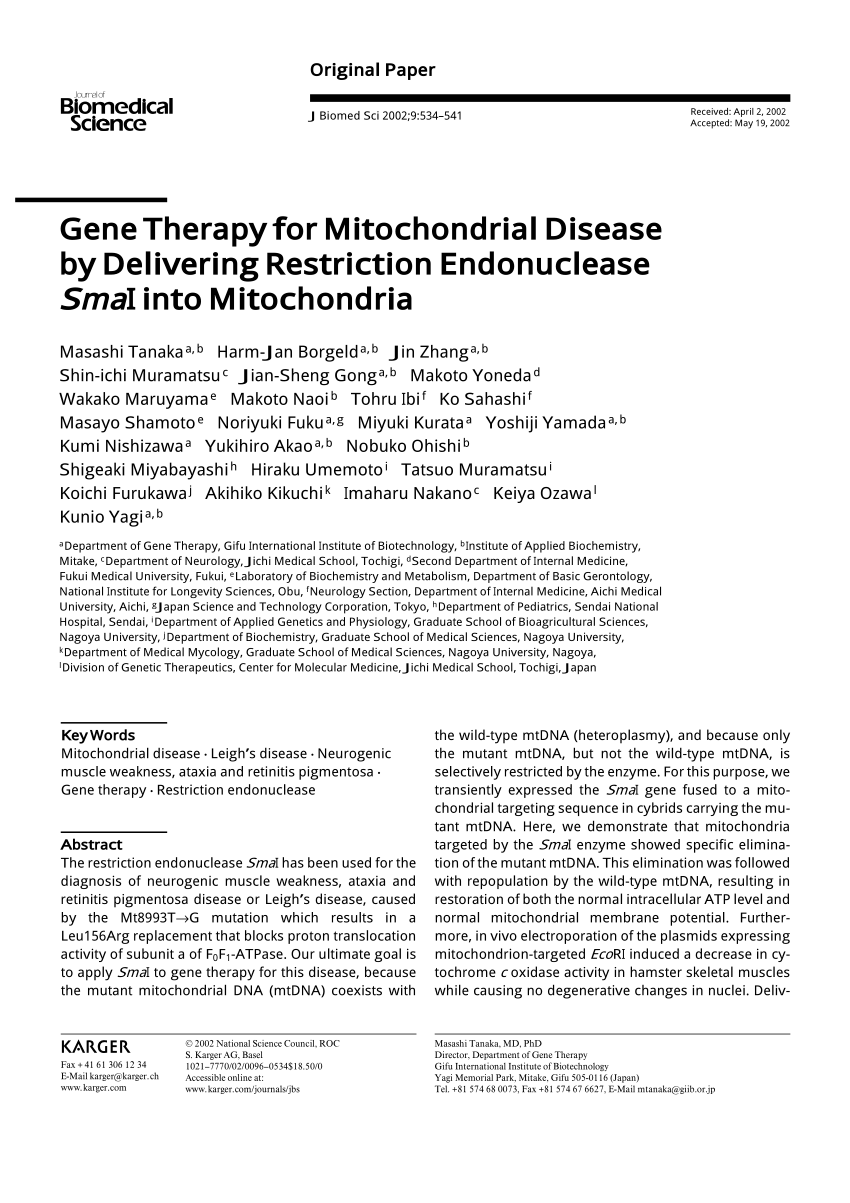 PDF) Gene Therapy for Mitochondrial Disease by Delivering