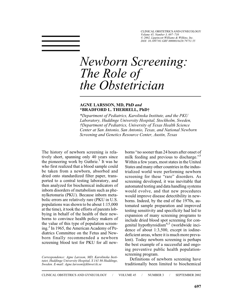 (PDF) Newborn Screening The Role of the Obstetrician