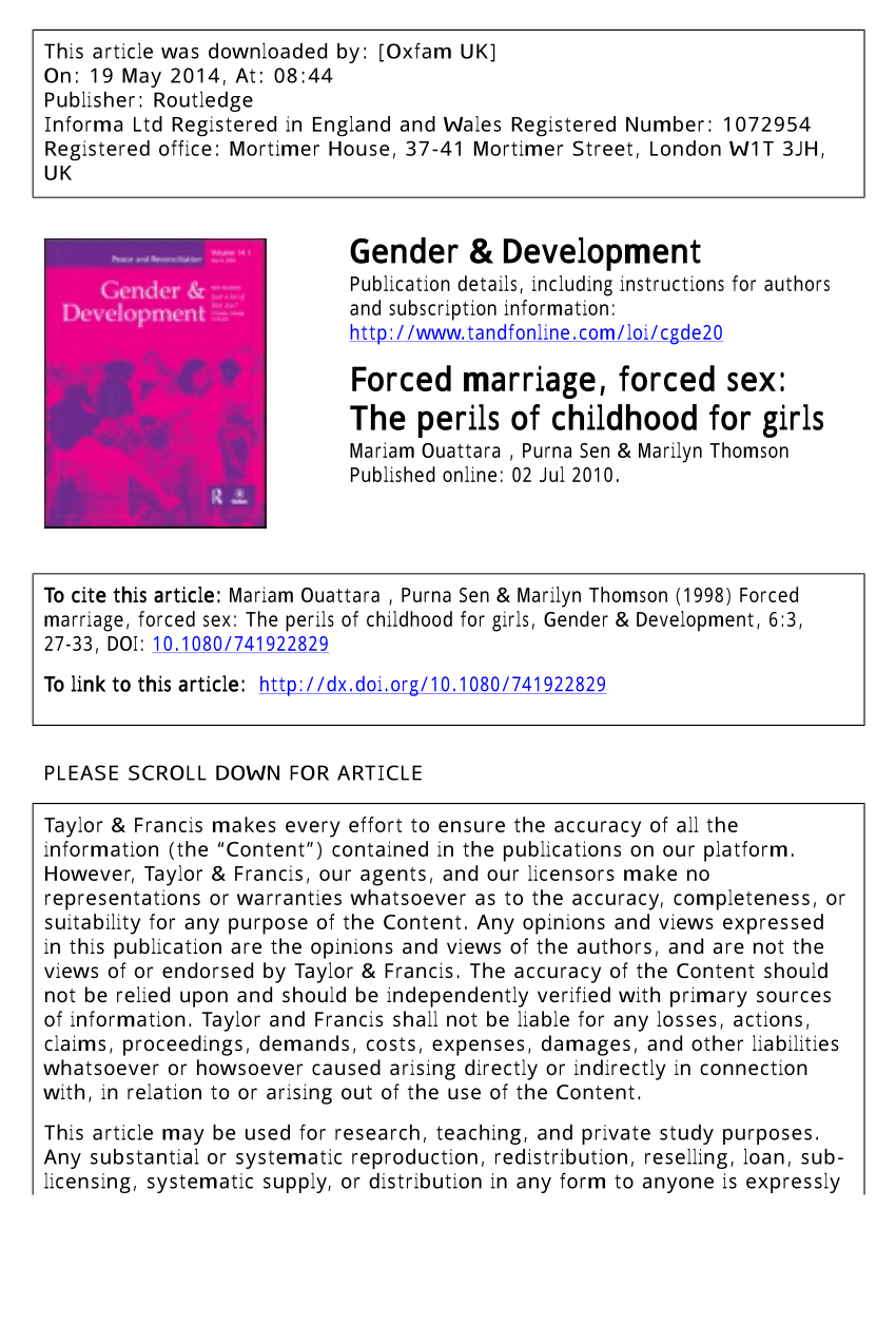 PDF) Forced marriage, forced sex: The perils of childhood for girls