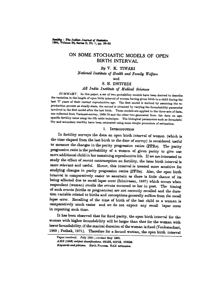 (PDF) On some stochastic models of open birth interval