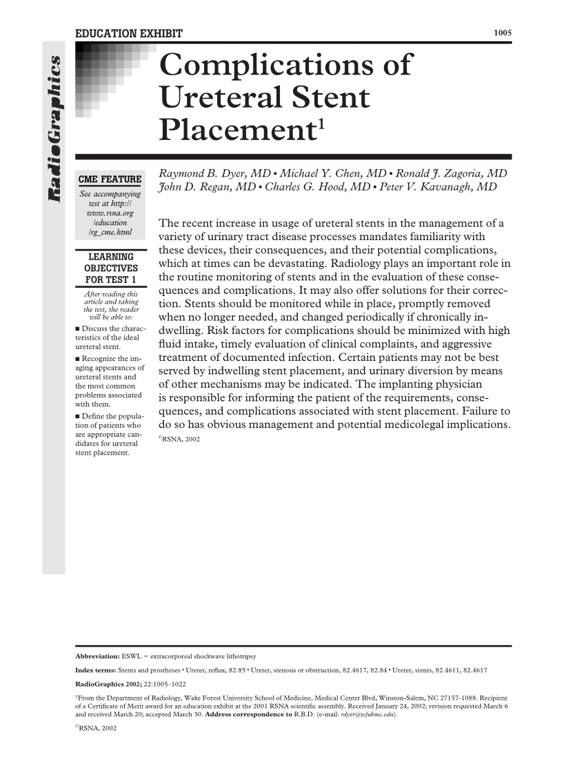 Pdf Complications Of Ureteral Stent Placement1