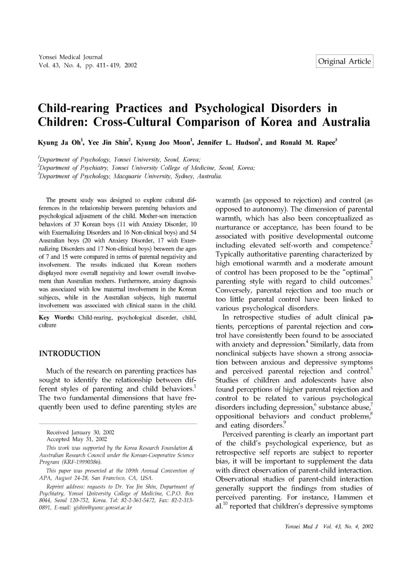 (PDF) Childrearing Practices and Psychological Disorders