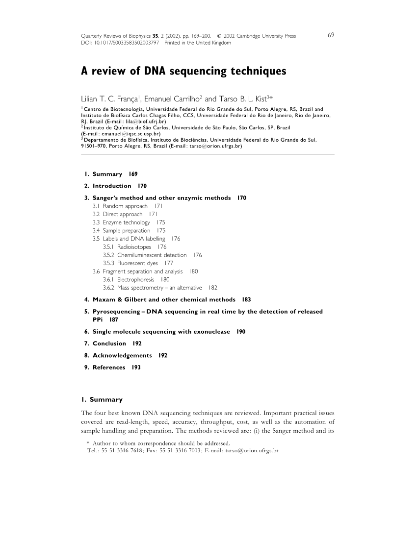 Pdf A Review Of Dna Sequencing Techniques