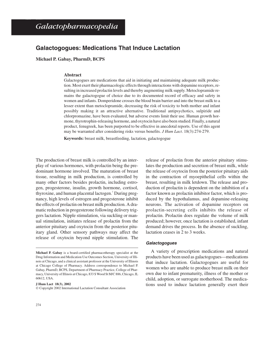 Pdf Galactogogues Medications That Induce Lactation