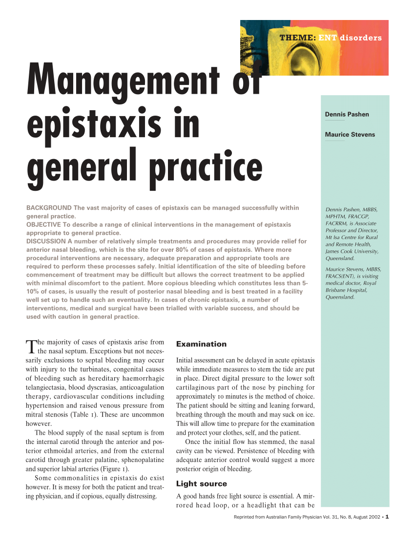 Management of epistaxis in general practice (PDF Download Available)