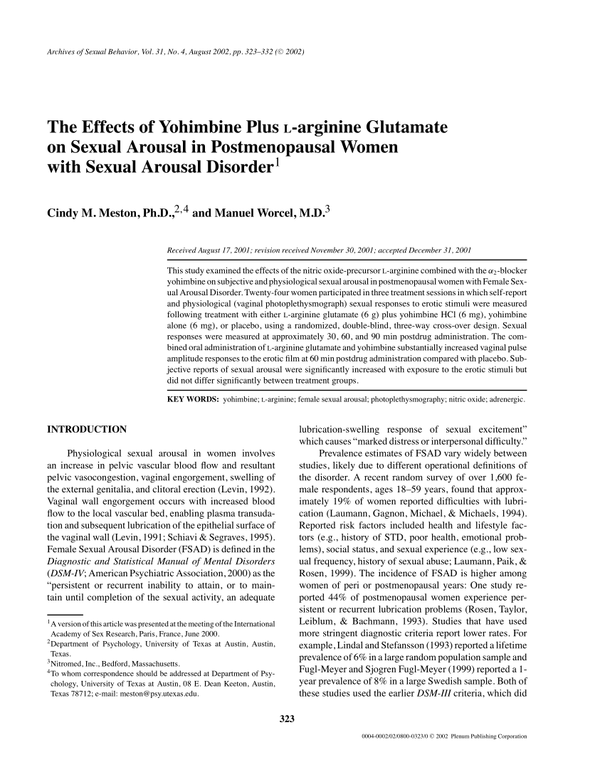 PDF) The Effects of Yohimbine Plus L-arginine Glutamate on Sexual ...