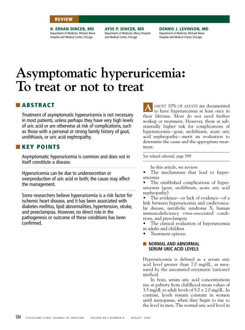 pdf) asymptomatic hyperuricemia: to treat or not to treat