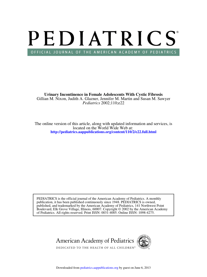 PDF) Urinary Incontinence in Female Adolescents With Cystic Fibrosis