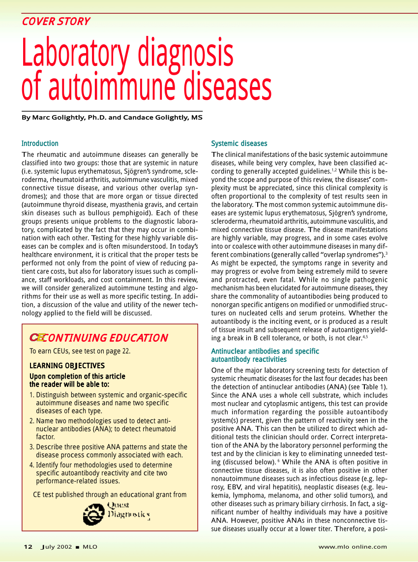 PDF) Laboratory diagnosis of autoimmune diseases