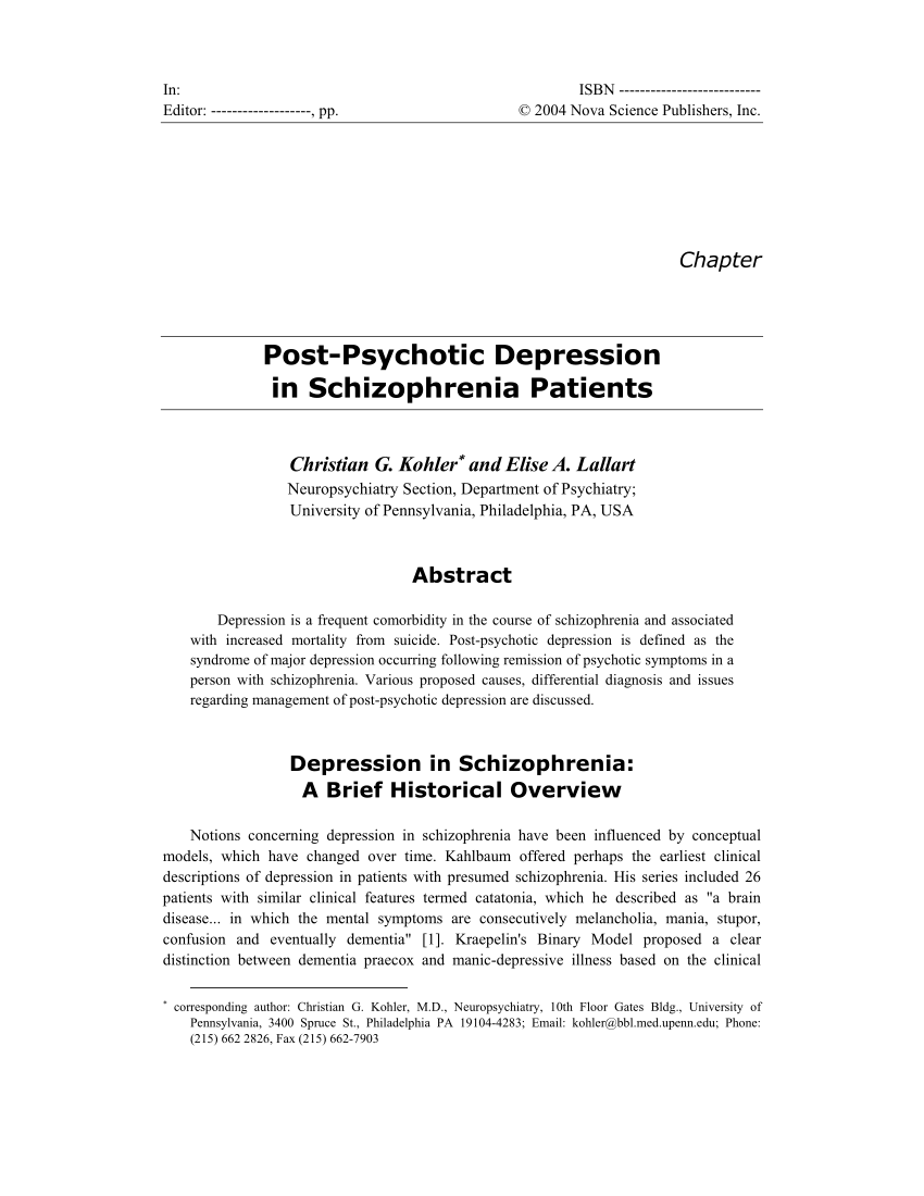 (PDF) Postpsychotic depression in schizophrenia patients