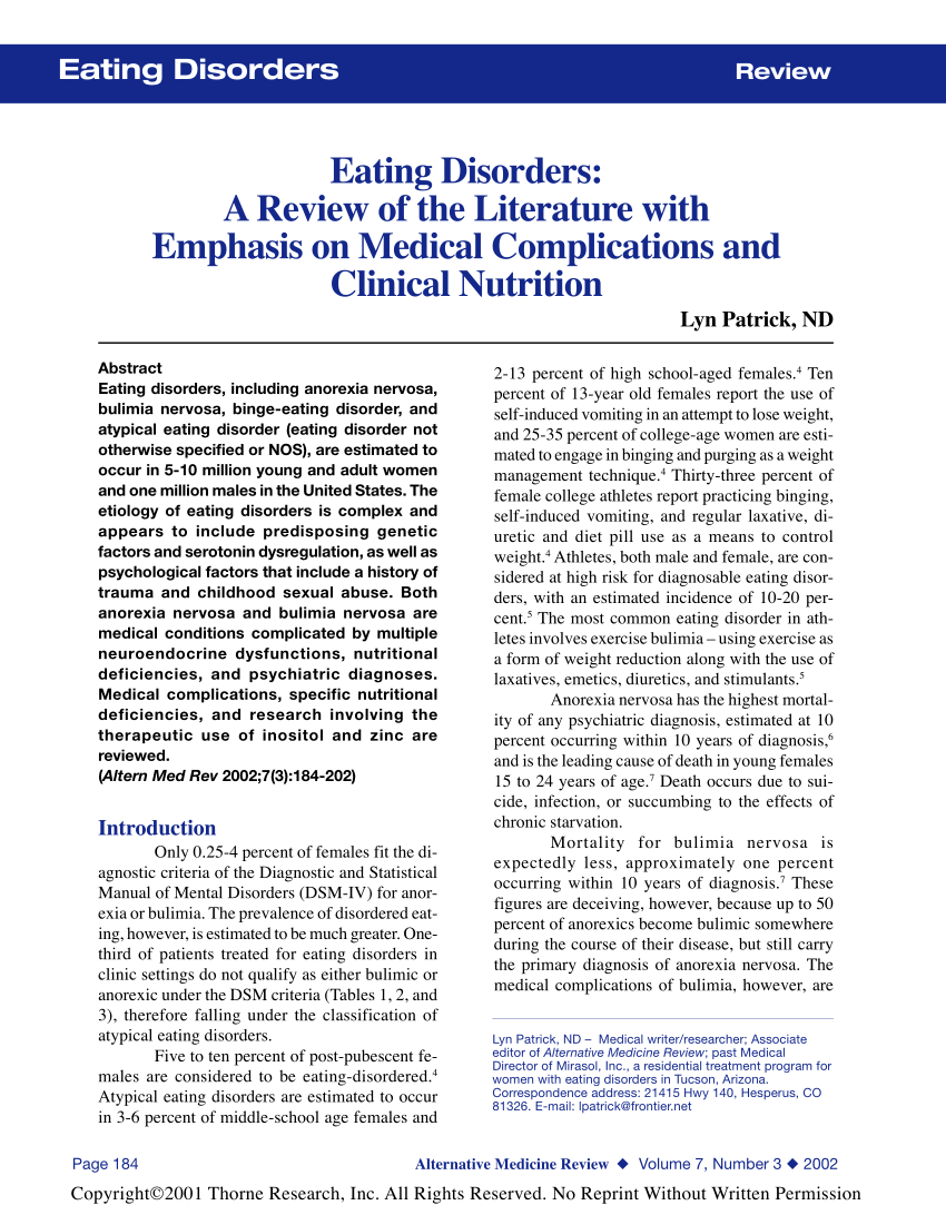 literature review on eating disorders pdf
