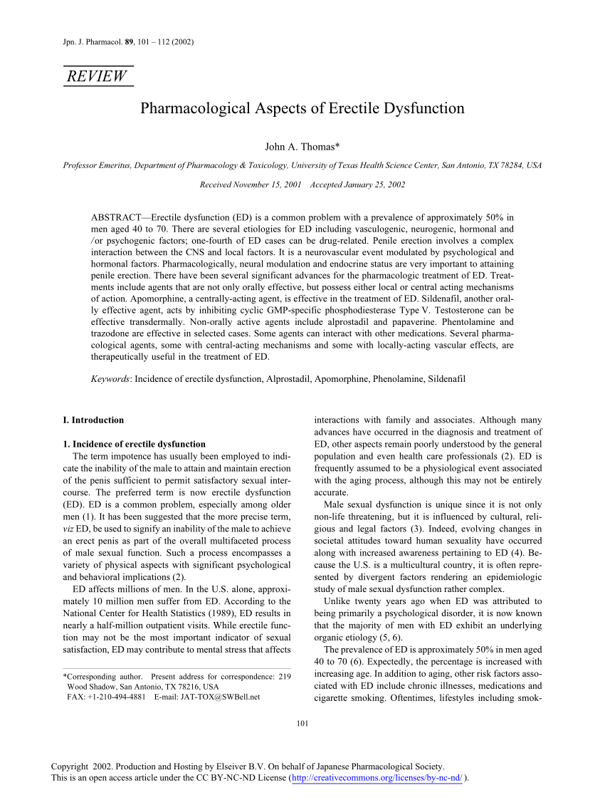 PDF Pharmacological Aspects of Erectile Dysfunction