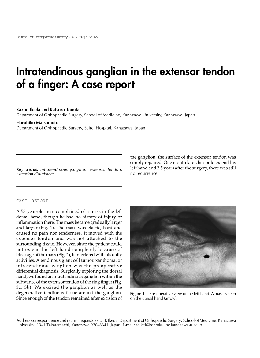 PDF Intratendinous Ganglion In The Extensor Tendon Of A Finger A Case Report