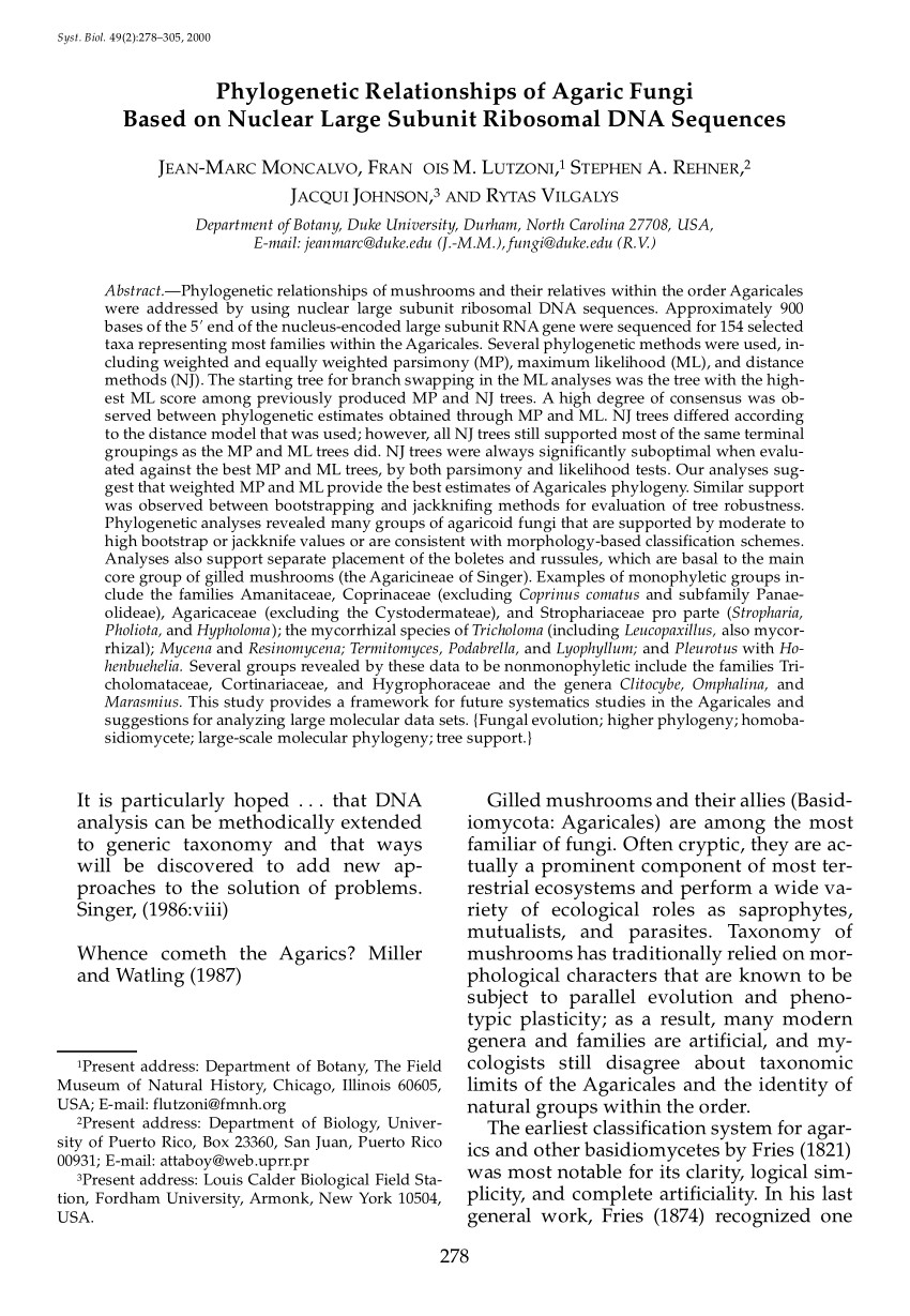 Pdf Phylogenetic Relationships Of Agaric Fungi Based On Nuclear