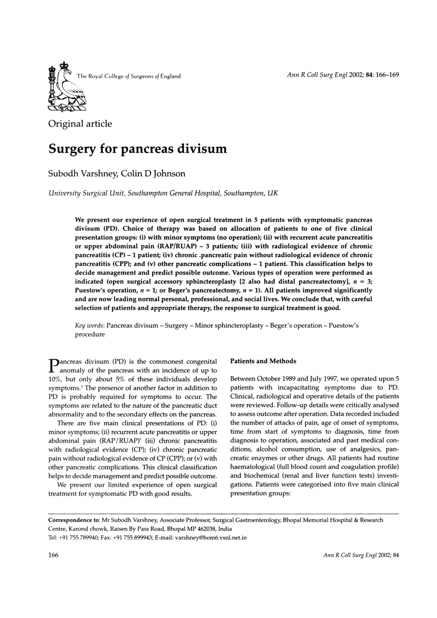 (PDF) Surgery for pancreas divisum