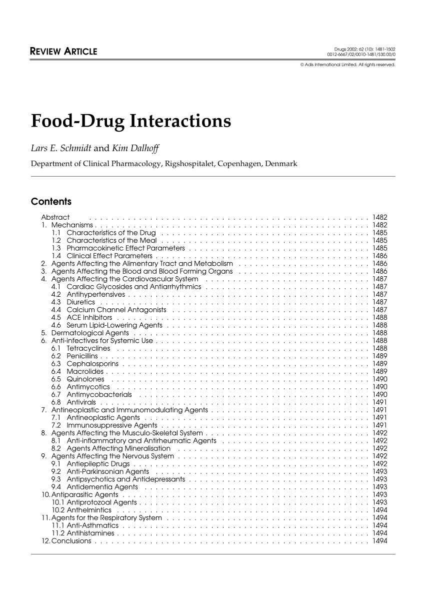 Pdf Food Drug Interactions