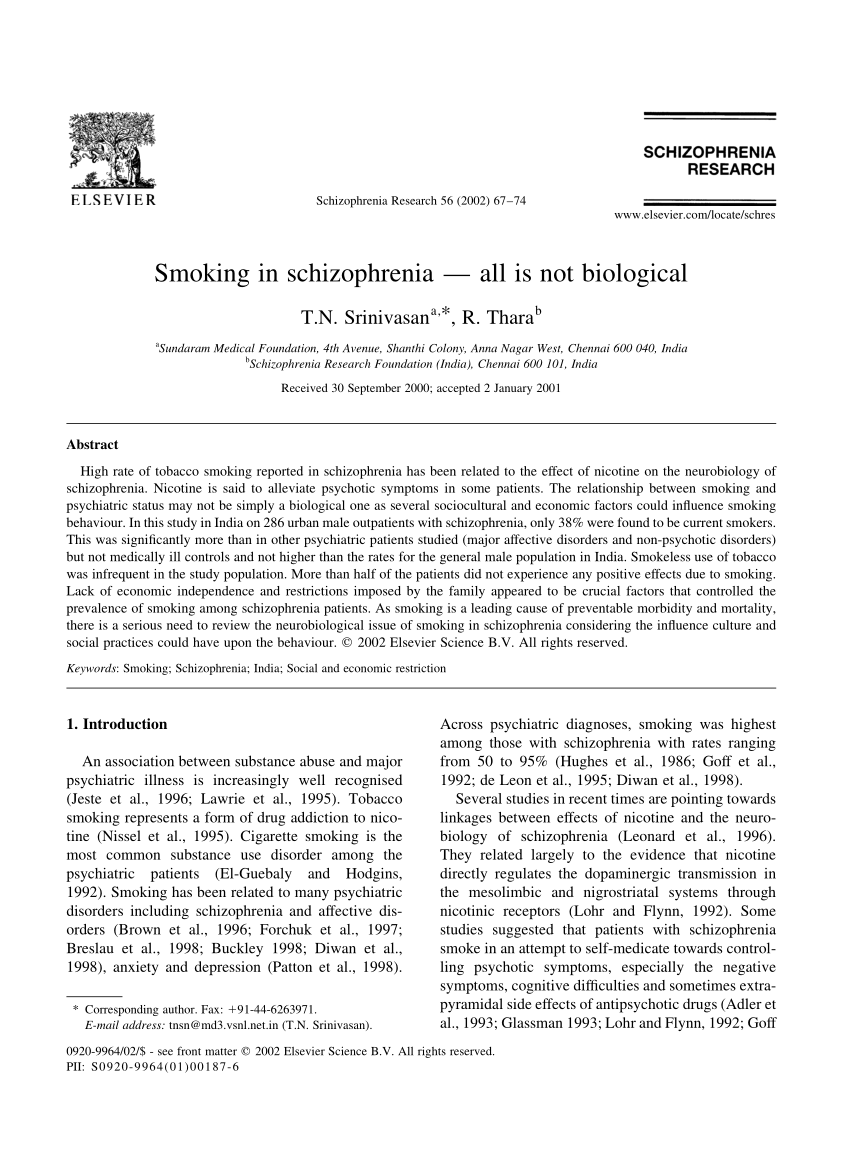 research articles on smoking and schizophrenia