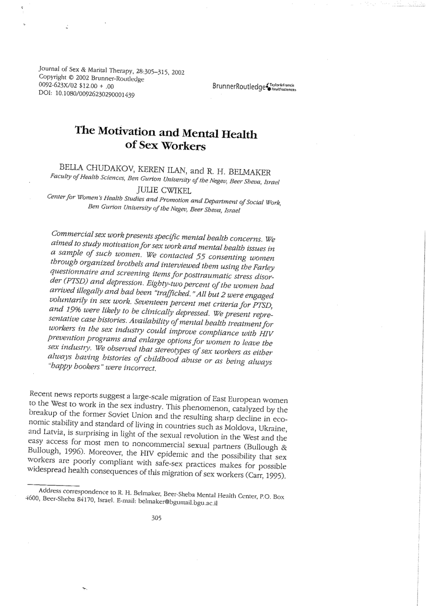 PDF The Motivation and Mental Health of Sex Workers