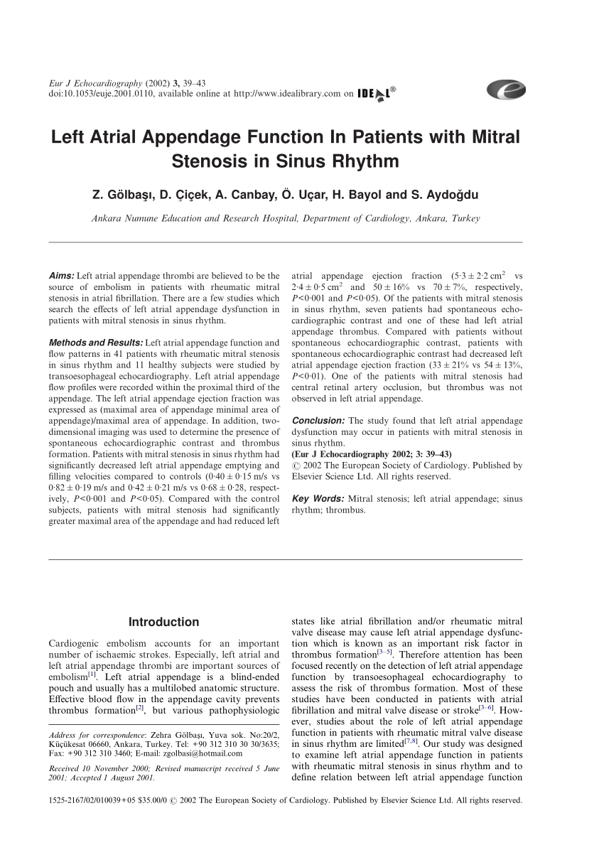 (PDF) Left atrial appendage function in patients with mitral stenosis