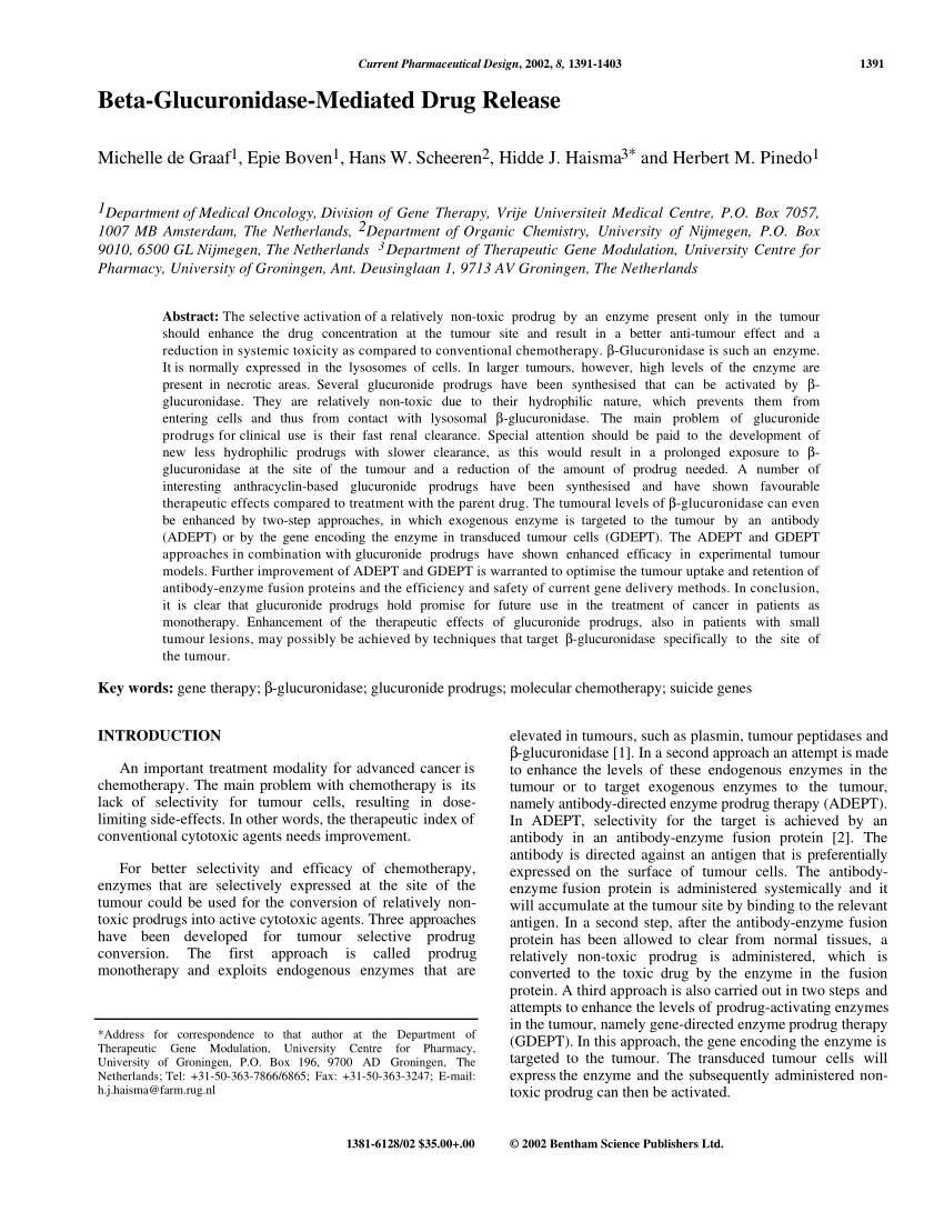 Pdf Beta Glucuronidase Mediated Drug Release