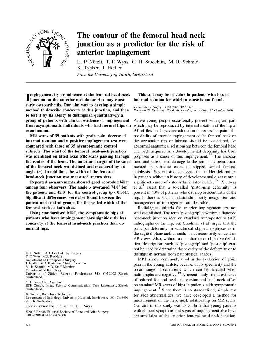 Pdf The Contour Of The Femoral Head Neck Junction As A Predictor For The Risk Of Anterior Impingment