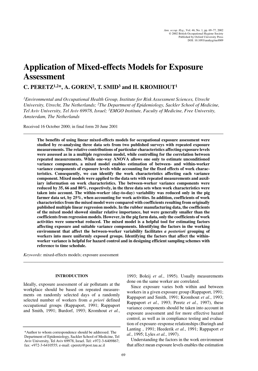 PDF) Application of Mixed-effects Models for Exposure Assessment