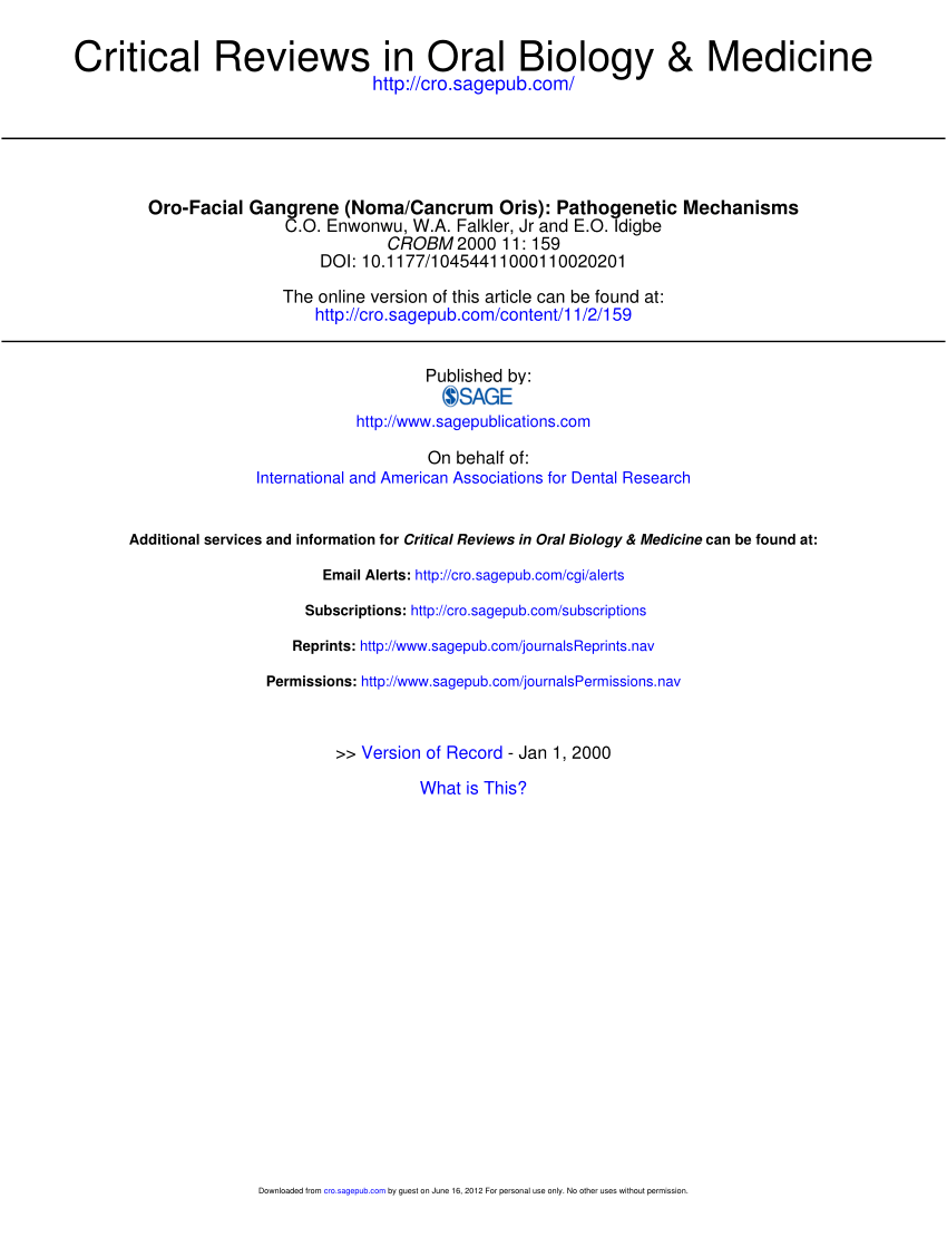 PDF Oro Facial Gangrene Noma Cancrum Oris Pathogenetic Mechanisms