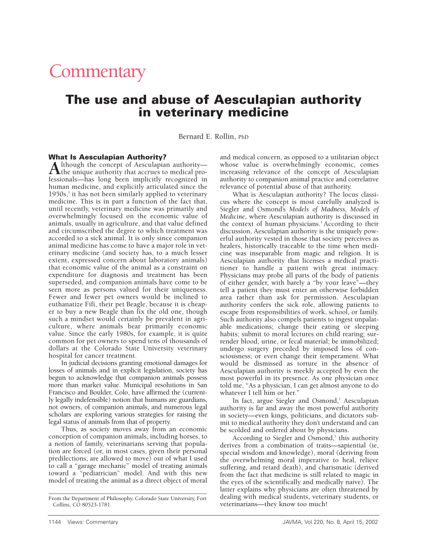 Pdf The Use And Abuse Of Aesculapian Authority In Veterinary
