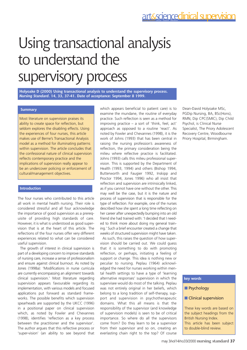 Pdf Using Transactional Analysis To Understand The Supervisory Process