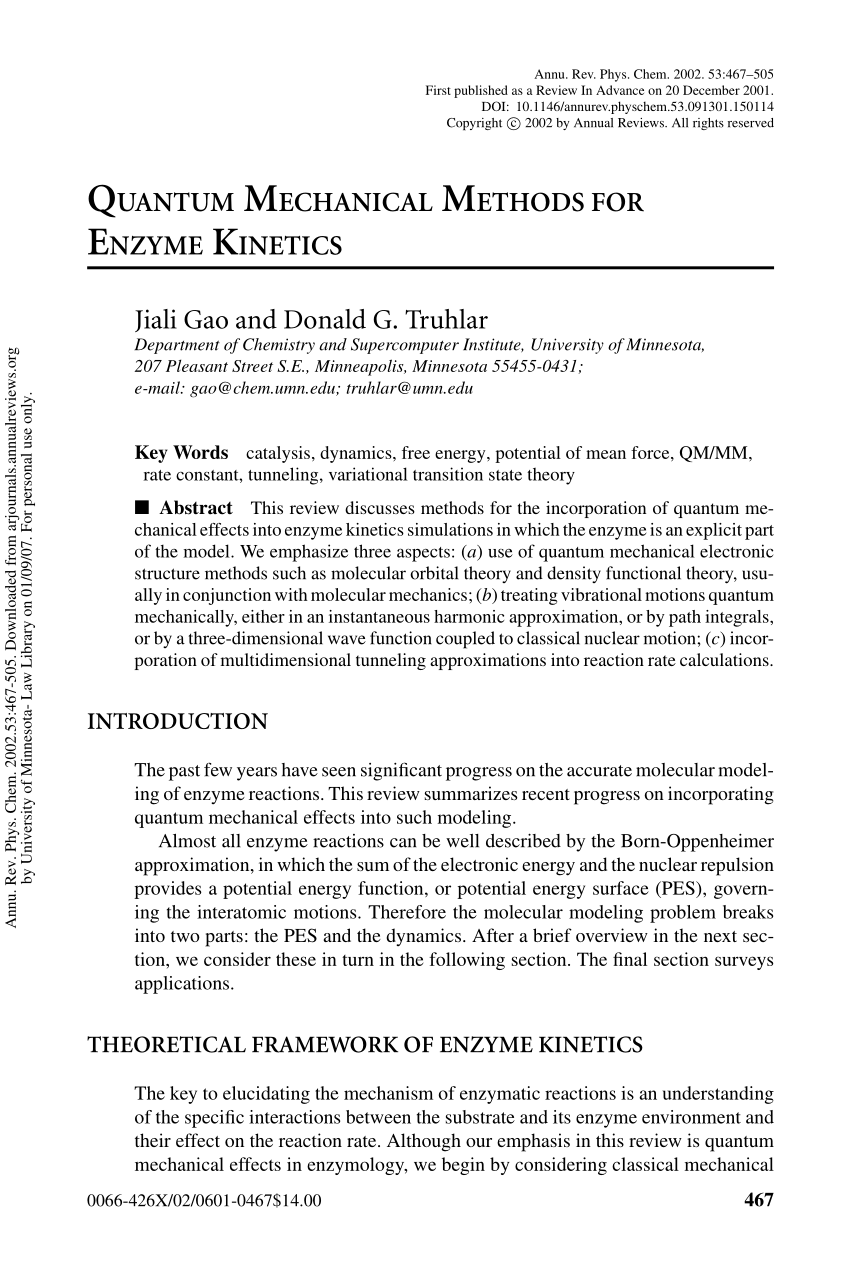 (PDF) Quantum Mechanical Methods for Enzyme
