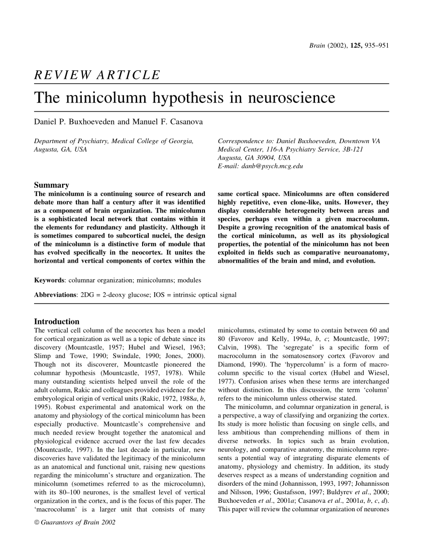 Pdf The Minicolumn Hypothesis In Neuroscience