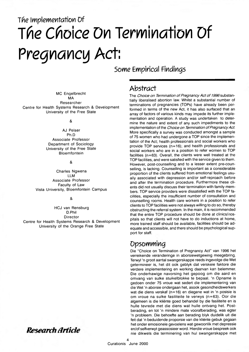 (PDF) The implementation of the Choice on Termination of Pregnancy Act