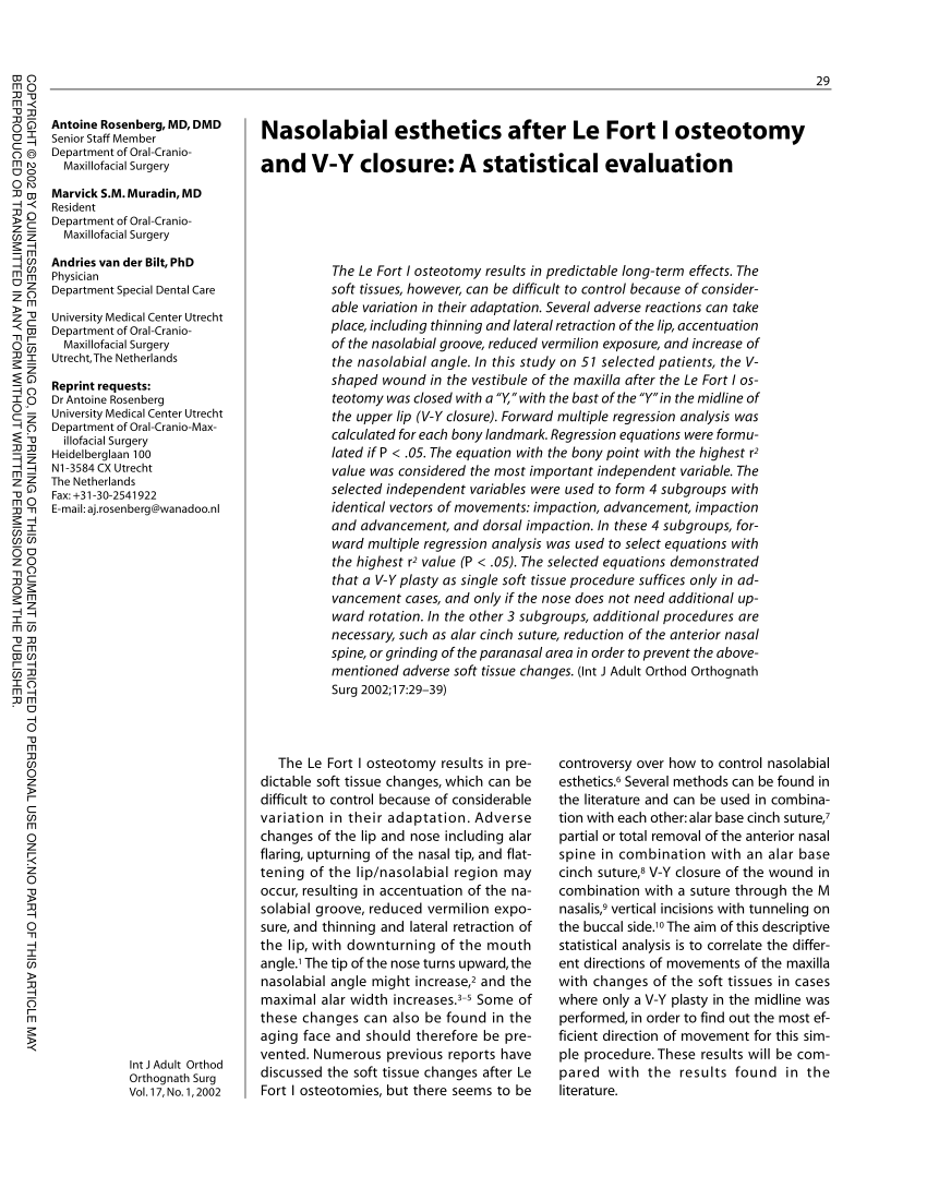 PDF) Nasolabial esthetics after Le Fort I osteotomy and V-Y closure: A  statistical evaluation