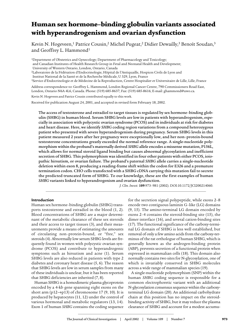 Pdf Human Sex Hormone Binding Globulin Variants Associated With Hyperandrogenism And Ovarian