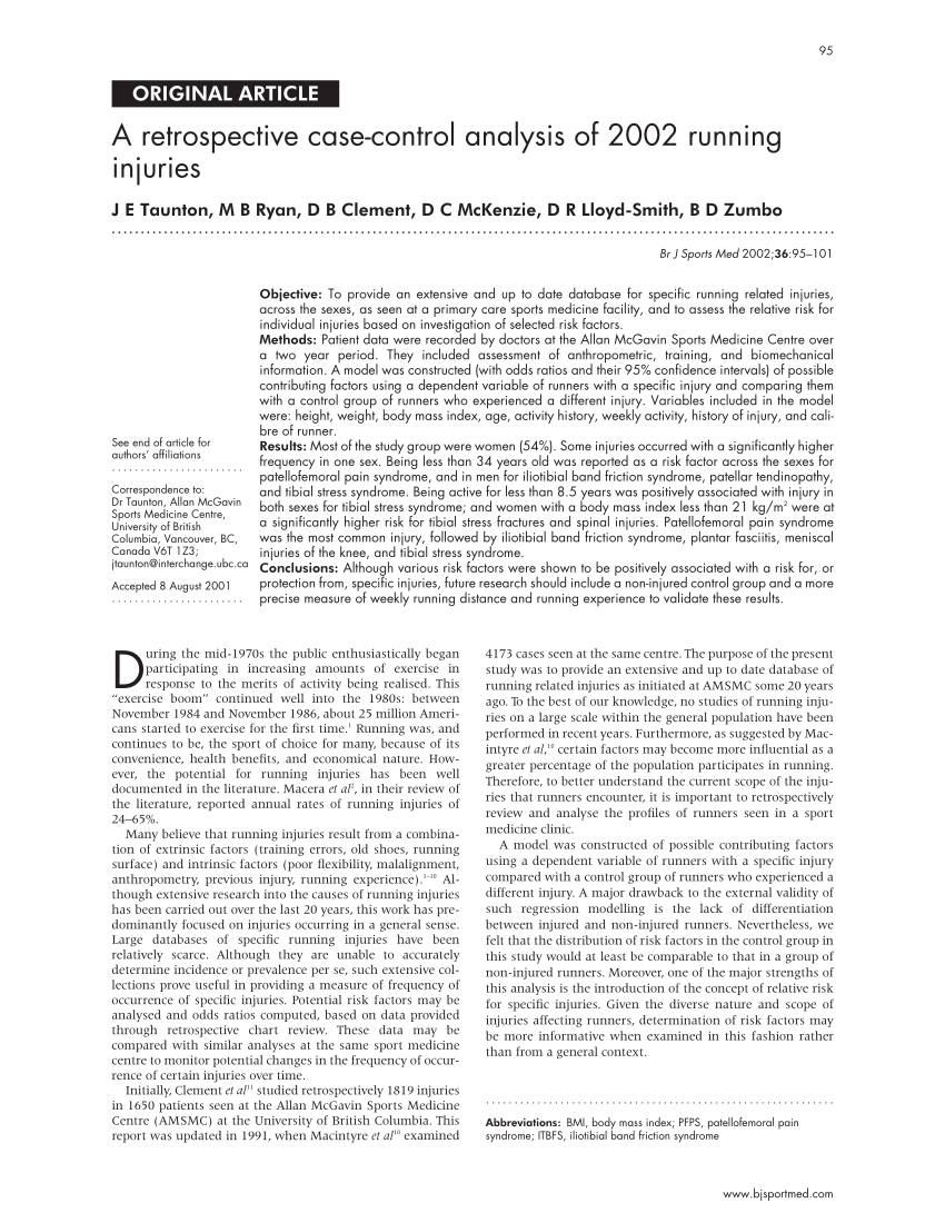 Pdf A Retrospective Case Control Analysis Of 02 Running Injuries