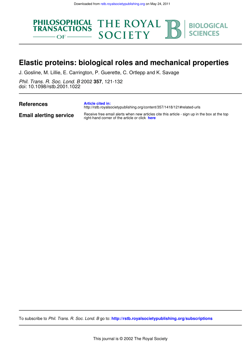 Pdf Elastic Proteins Biological Roles And Mechanical Properties
